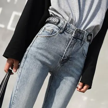 2020 naujas mėlyna pilka aukšto juosmens 9 punktas džinsai moterų paprasta Antblauzdžiai slim pieštuku kelnės aukštu juosmeniu džinsai plius dydis džinsai
