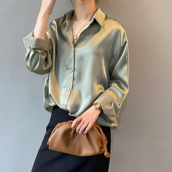 2020 naujas prašmatnus atsitiktinis palaidų popelinowy marškinėliai moteriška temperamen šilko palaidinė marškinėliai moterims, elegantiškas korėjos vientisos spalvos negabaritinių viršų