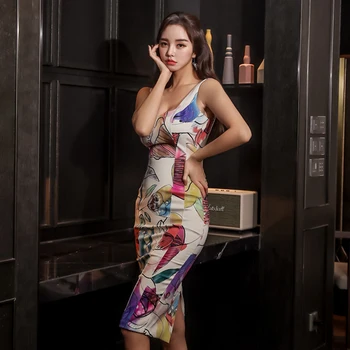 2020 Naujas Seksualus, Elegantiškas Šalis Suknelė Spausdinti Rankovių Bodycon Oficialų Suknelė Klubas Pavasario Vasaros Vestidos