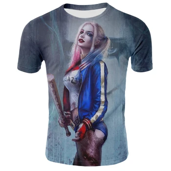 2020 Naujas Vyrų Eskizas Klounas 3D Spausdinimo T-Shirt Visas Rungtynes, Veido-keičiasi Atsitiktinis O-Kaklo Harley Quinn Moterų trumparankoviai Visus-A