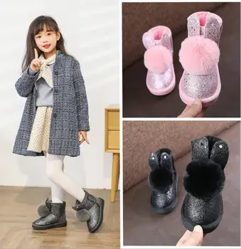 2020 naujas žiemos mergaitės, batai vaikams sniego batai vaikams, odiniai, guminiai batai, kailio princess bateliai baby girl batai dydis 26 -37