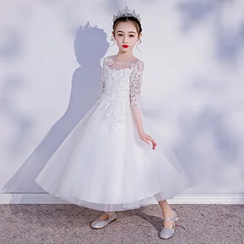 2020 Naujų Vaikų Mergaičių Balta Pusė Rankovių Gimtadienio, Vestuvių Princesė Šalis Suknelė Kūdikiams, Vaikams, Elegantiškas Modelis Rodo, Fortepijonas Priimančiosios Suknelė