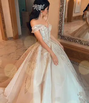 2020 Off Peties Vestuvių Suknelės Moterų Plius Dydis Nėrinių Appliqued vestido de novia Blizgučiais arabų Seksualus Nuotakos Vestuvių Suknelės
