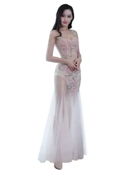 2020 Plus Size Vakaro Suknelės Iliuzija Skaidrus Automobilių modeliai Inkaro Mermaid dress Paprasta Soiree Seksualus Mermaid Dress BX-0017