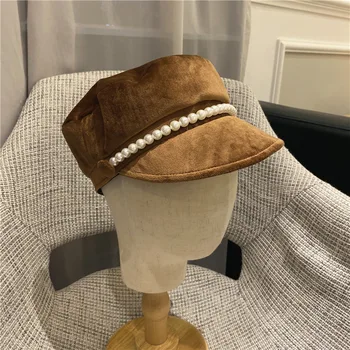 202009-mayweimin naujų rudens velvet pearl laisvalaikio žvaigždė lady Aštuoniakampis skrybėlę moterų skydeliai bžūp