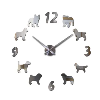 2020new atvykimo Laikrodis Žiūrėti Sieniniai Laikrodžiai Horloge 3d Šuo modelis Akrilo Veidrodis Lipdukai modernHome Apdailos Kambarį Kvarcas