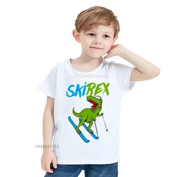 2020Summer Mergaičių ir Berniukų Trumpas Rankovės marškinėliai Slidinėjimo Rex Dinozaurą T-Rex Print T-shirt Baby Vaikai Juokingas Animacinių filmų Drabužiai