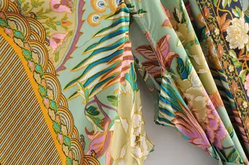 2021 Boho V Kaklo Povas Gėlių Spausdinti Ilgio Kimono Suknelę, Etninės Naujas Jungiamąją su Varčias Ilgas Cardigan Prarasti Femme Ilga Suknelė