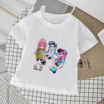 2021 Karšto Pardavimo T-shirt Vaikų Vasaros Animacinių filmų Berniukas Viršuje Marškinėlius Mados Splatoon Spausdinti Atsitiktinis Balta Rausva Mergaičių Marškinėliai trumpomis Rankovėmis