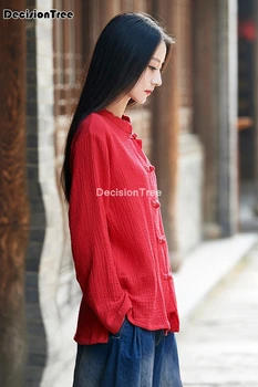 2021 klasikinis kinų moterų medvilnės, lino palaidinė ilgomis rankovėmis marškinėliai tradicinis rankų darbo vientisos spalvos viršūnes tango kostiumą drabužių