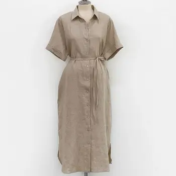 2021 Korėjos Vasaros Moterų Marškinėliai Suknelė Vintage Plus Size Laisvas Megztinis Trumpomis Rankovėmis Kietas Skalbiniai, Marškiniai, Ilgos Suknelės, Vestidos 9662