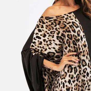 2021 Leopardas Spausdinti Kratinys Moterų Abaja Maxi Suknelė eid kaftan Ramadanas skraiste prašmatnus Vestido Batwing prarasti suknelė plius dydis VKDR1450