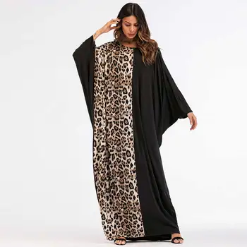 2021 Leopardas Spausdinti Kratinys Moterų Abaja Maxi Suknelė eid kaftan Ramadanas skraiste prašmatnus Vestido Batwing prarasti suknelė plius dydis VKDR1450