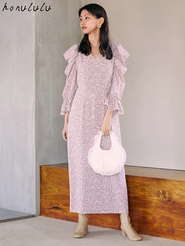 2021 m. pavasarį naujas Japonų stiliaus spausdinti palace vėjo lieknėjimą juosmens suknelė moterims