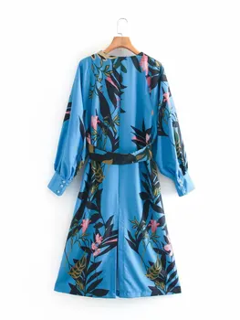 2021 m. pavasarį naujas mėlyna gėlių v-kaklo derliaus seksualus zaraing stiliaus za 2020 m. moteris sheining vadiming moteriška šalis suknelė LKD9770