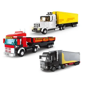2021 Miesto Transporto Serijos Sunkiųjų sunkvežimių konteinerių priekabos Logistikos Sunkvežimių Statybiniai Blokai, Plytos, Žaislai, Dovanos