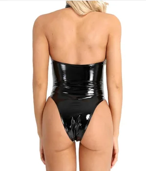 2021 Moterų Wetlook Seksualus Klubas Catsuit maudymosi kostiumėlį, Lakinės Odos Apynasrio Backless Leotard Bodysuit Vakare Šalies Kostiumai Clubwea