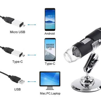 2021 Naujas 3-in-1 1600X USB Mikroskopą, OSX Windows PC Tipo C Micro-USB mobiliojo Telefono didinamasis stiklas