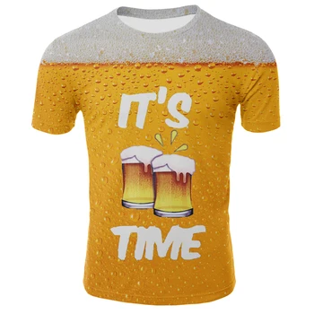 2021 naujas 3D atspausdintas T-shirt / alus / hamburger / bulvytės / koksas / oranžinė / 3D T-Shirt Juokinga T-shirt vyrams ir moterims