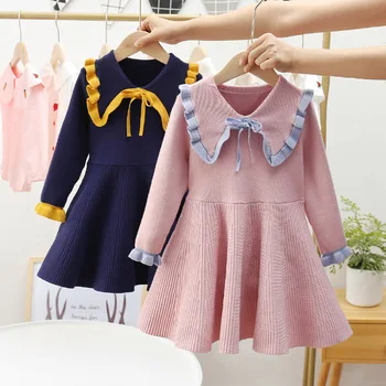 2021 Naujas Pynimas Long Sleeve Sweater Dress Merginos Princesė Megzti suknelę Baby Girl Drabužiai Tutu Šalis Suknelės Mergaitę Drabužiai