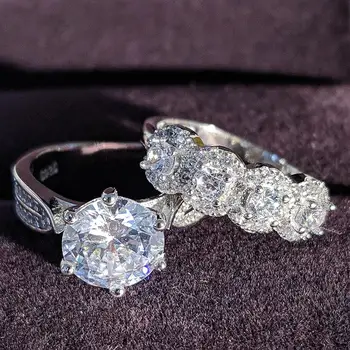 2021 naują atvykimo prabanga halo 925 sterlingas sidabro vestuvių žiedas rinkinys moterims lady jubiliejų dovana, papuošalai urmu parduoti R5130