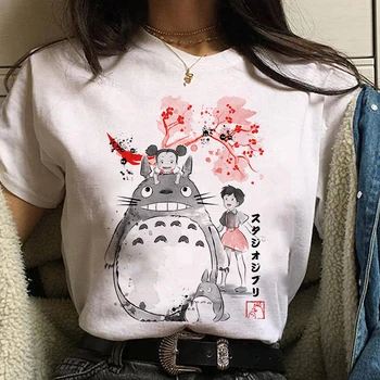 2021 Studio Ghibli Atkakli Toli Hayao Miyazaki Kawaii Print T-shirt Moterims, Harajuku Estetinės Moterų Marškinėlius Baltos Viršūnės Anime