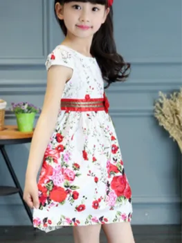 2021 Vaikų Vasaros Mergaitė Gėlių Spausdinti Nėrinių Suknelė Vaikų Šalis Princesė Suknelė Mados Paaugliams Mergina Drabužius 4 6 8 10 12 Amžius