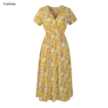 2021 Vasaros Gėlių Šifono Suknelė Moterims Boho Paplūdimio Suknelė Ponios Aukšto Juosmens Polka Dot Gėlių Midi Šaliai, Skraistės Femme