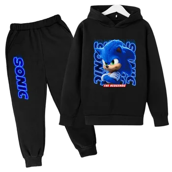 2021Long rankovės Rinkiniai Animacinių filmų Sonic the Hedgehog Spausdinti Kūdikių Berniukų sportiniai Kostiumai Vaikams Mergaitė Sporto Kostiumai Hoodies Viršuje+Kelnes 2vnt Rinkiniai