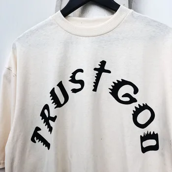 2021SS Kanye West Marškinėliai Pasitikėti Dievu T-shirt Kanye sekmadienis Paslaugos Šventosios Dvasios CPFM T Medvilnės Marškinėliai Chaki Atsitiktinis Tshirts