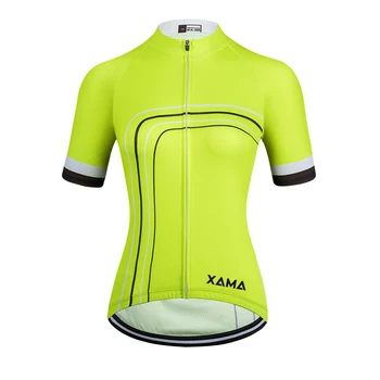 2021XAMA PRO Moterų Fluorescencinės Geltonos spalvos trumpomis Rankovėmis Dviračių Jersey Rinkiniai MTB Drabužių Conjunto Feminino Ciclismo Maillot Mujer
