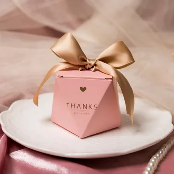 20PCS Pink Ribbon Vyniojimo Atsargų Diamond Popieriaus Langelį, Vestuvių Saldainiai Kartono Dėžutė, Šokolado, Dovanų Pakavimas 6*8cm