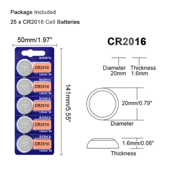 20pcs SONY CR2016 Mygtuką Baterijos 3V CR 2016 LM2016 BR2016 DL2016 Ląstelių Monetos Ličio Baterija Žiūrėti Elektroninių Žaislų Nuotolinio