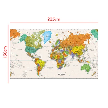 225*150cm Pasaulio Žemėlapyje neaustinių Meno Plakatas Drobės Tapybos Siena Lipdukas Žemėlapis Kortelės Kambarį Namo Apdaila