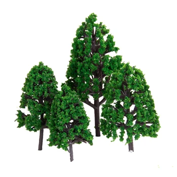 22pcs Modelis Medžio 3-16cm Green Traukiniu Geležinkelio Architektūros Diorama HO Skalė 