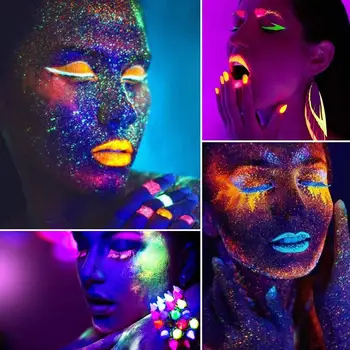 24 Spalvų Aurora Švyti Eyeshadow Etape Klub Neon Makiažas Rinkinys UV Lempos šviečia Tamsoje Liuminescencinės Eyeshadow Pallete