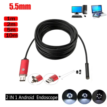 2m Laidas 5.5 mm Objektyvas Mirco USB, Android OTG USB Endoskopą Kamera IP67 atsparus Vandeniui Gyvatė Vamzdis Vamzdyje 