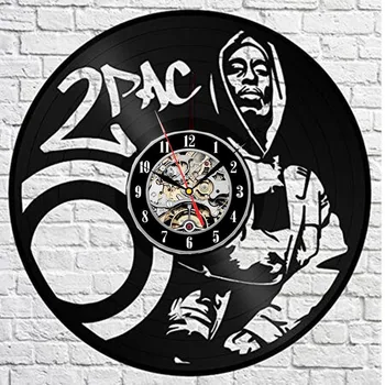 2Pac Rap Muzikos Vinilo Įrašas Sieninis Laikrodis Ventiliatorius Meno Rankų darbo Dekoro Unikali Dekoratyvinės Vinilo Laikrodis 12