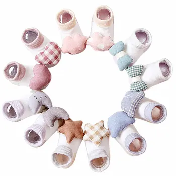 2Pairs pack Cute lėlės kūdikių kojinės medvilnės baby klijai neslidūs naujagimių kojinės medvilnės 0-18 mėnesių vaikams gražių grindų kojinės
