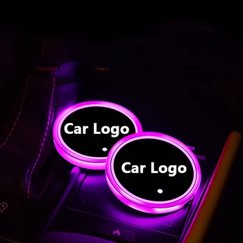 2VNT Automobilio Logotipas LED Spalvinga Vandens Puodelį Kilimėlis Žibintai Sėdynių Apdaila, Priedai Citroen Peugeot 