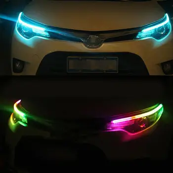 2vnt Automobilių RGB Šviesos diodų (LED Juostelės DRL Automobilio Žibintai Dieniniai Žibintai Eilės Teka Kelių Spalvų Posūkio Signalo Žibintai Lempa