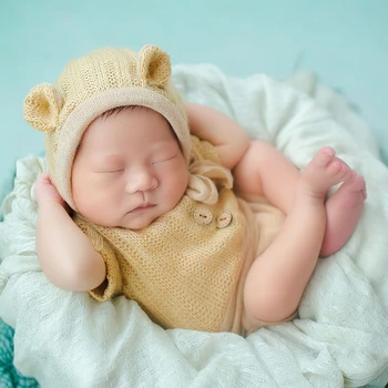 2vnt Baby Kūdikių Skrybėlę Romper Jumpsuit Nustatyti Naujagimio Fotografijos Rekvizitai Kūdikių Nuotraukų Fotografavimo Kostiumų Komplektai