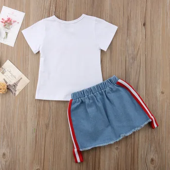 2vnt Bamblys Baby Girl Rose Komplektus, T-marškinėliai, Topai+Džinsinis Kankina Sijonai Vaikas Šalies Drabužių