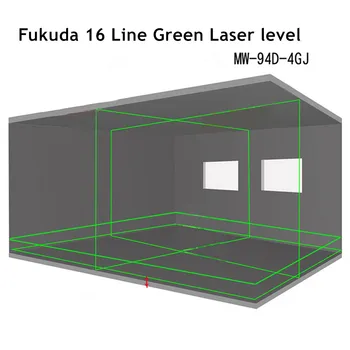2vnt Baterija Fukuda 4D 16 Žalios linijos 532NM 4D16Lines lazerio lygio,Savaime išsilyginantis 360 Horizontalios,Vertikalios Kryžiaus Super Galingas