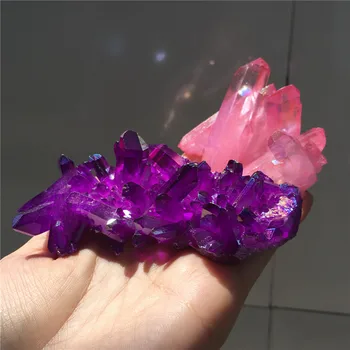 2vnt gana electroplate pink&violetinė aura kvarco kristalų sankaupos gijimą, kristalai, namų apdaila ar šalies apdaila