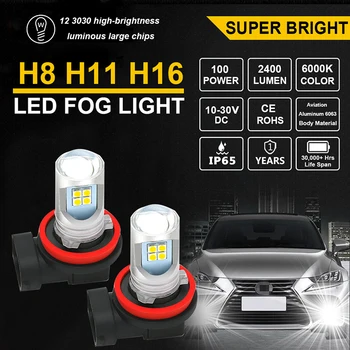 2vnt H8 LED Auto Rūko žibintų Lemputės 750 Liumenų 6000K Xenon White Pakeisti FogLight BMW E60 E61 E63 E64 E92 X5 E90 X6 E82 E87 E89