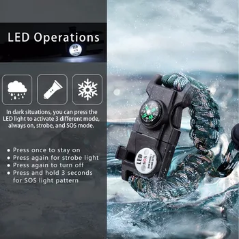 2VNT Lauko Išgyvenimo paracord apyrankę led multi-funkcija apyrankę išgyventi pagalbos kempingas, žygiai gelbėjimo virvę apyrankė