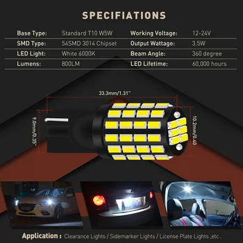 2vnt T10 Canbus LED lemputes W5W 168 194 led Ne Klaida 3014SMD Balta 12V Plokštė Žibintai Posūkio Signalo Žibintai BMW Audi Mercedes BENZ