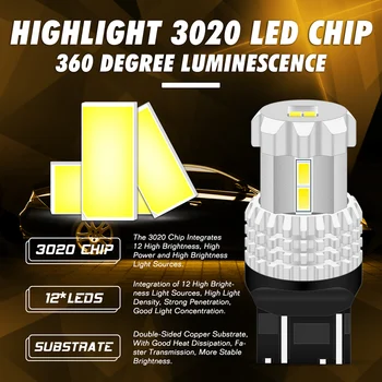 2x 6000K Balta priekiniai DHO DRL LED Lemputes LADA SRCK 7443 7444 T20 W21/5W LED Lempa, Labai Šviesus 12LEDs 3020-EX Orange Led