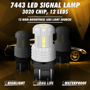 2x 6000K Balta priekiniai DHO DRL LED Lemputes LADA SRCK 7443 7444 T20 W21/5W LED Lempa, Labai Šviesus 12LEDs 3020-EX Orange Led